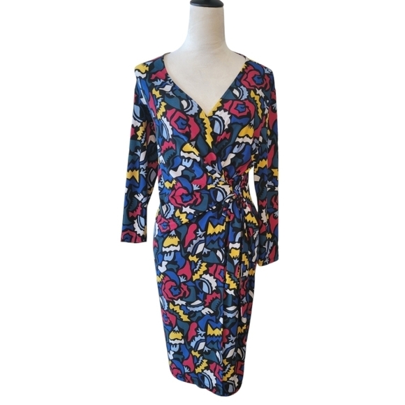 Anne Klein Pop Art Graphic Faux Wrap Dress Size Medium - Picture 2 of 6